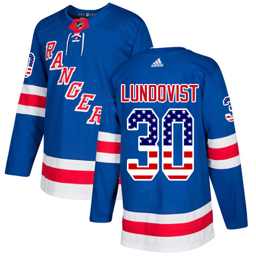 Adidas Rangers #30 Henrik Lundqvist Royal Blue Home Authentic USA Flag Stitched NHL Jersey - Click Image to Close